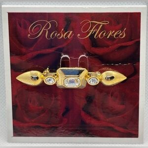 Rosa Flores Gold and Crystal Brooch